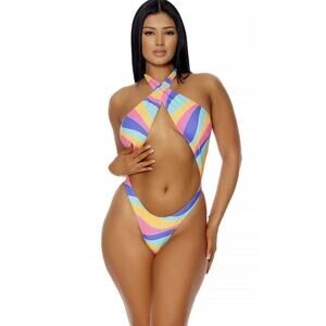 Forplay Monokini Strappy Open Middle Thong Back Faux 2-piece X-Large